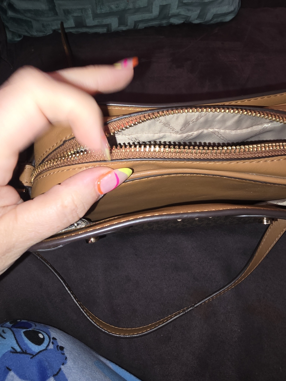 Michael Kors Brown Monogram Crossbody with Gold MK Emblem - Picture 14 of 16